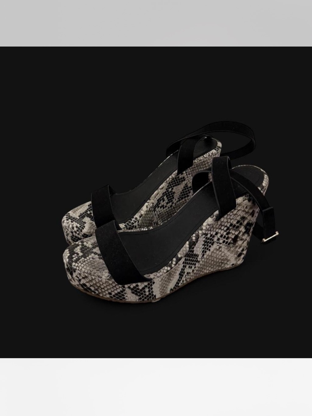 Womens Black Suede & Snake-Print Wedge Sandals 🖤